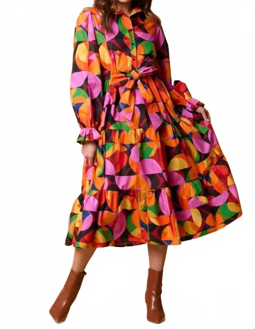 NEW FANTASTIC FAWN geometric print dress in multi